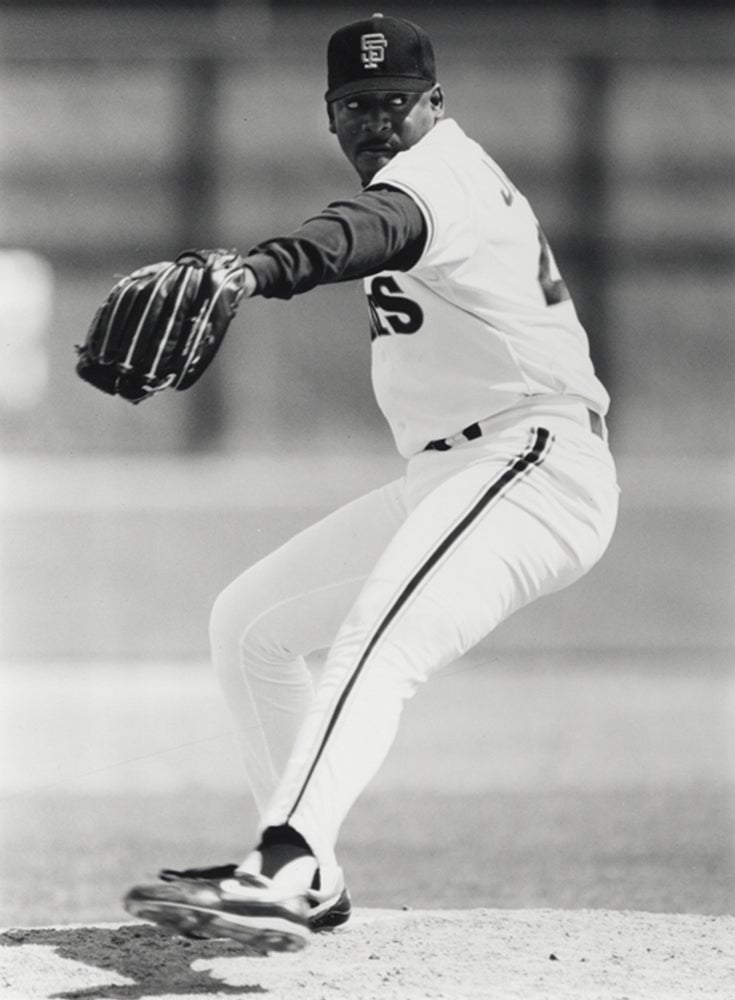 Mike Jackson pitches for Giants